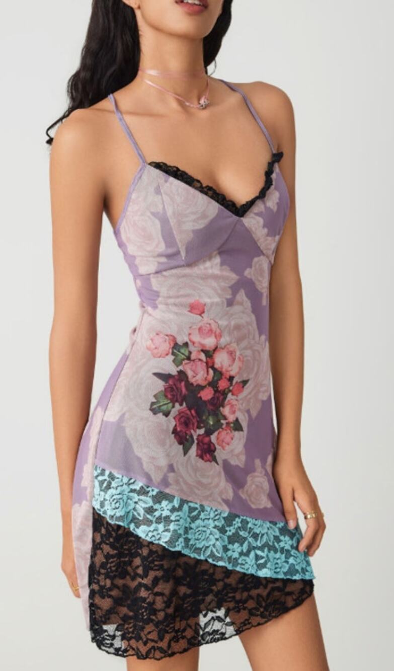 New Cider Sweetheart Floral Lace Mini Dress Women's Large 90s Style Sexy